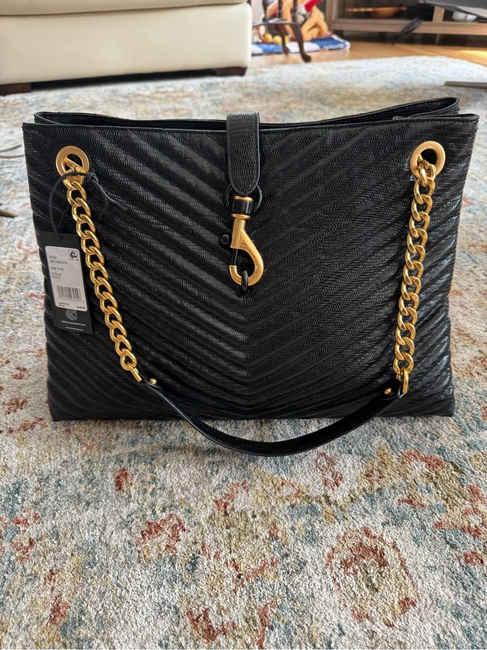 Rebecca Minkoff Black Quilted Tote with Gold Chain Hardware